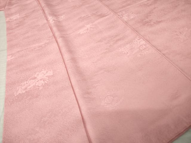 平和屋着物●上質な色無地 扇面吉祥花地紋 珊瑚色 正絹 逸品 AABM0056ck