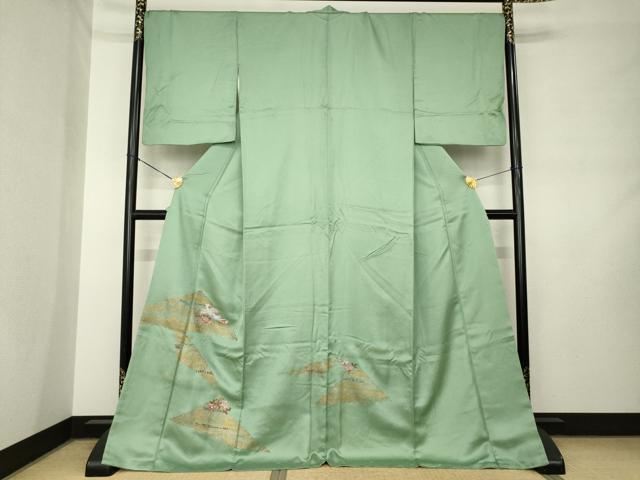 平和屋着物●訪問着 刺繍 花鳥文 金銀彩 ロング丈 正絹 逸品 AABM0059ck
