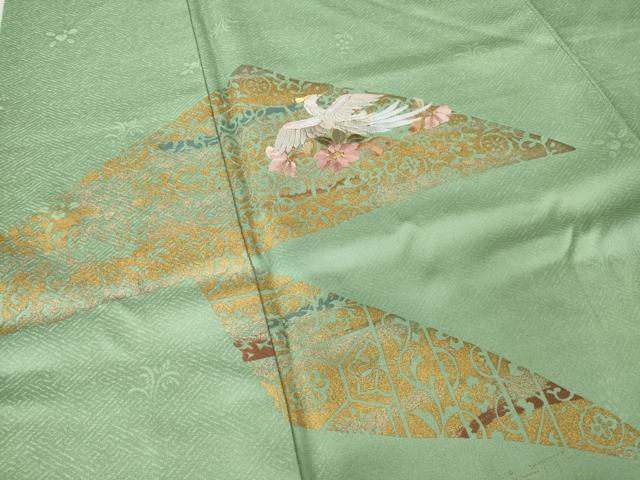 平和屋着物●訪問着 刺繍 花鳥文 金銀彩 ロング丈 正絹 逸品 AABM0059ck