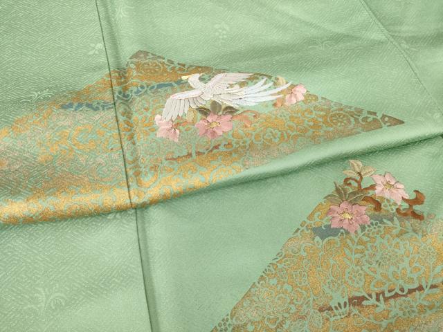 平和屋着物●訪問着 刺繍 花鳥文 金銀彩 ロング丈 正絹 逸品 AABM0059ck