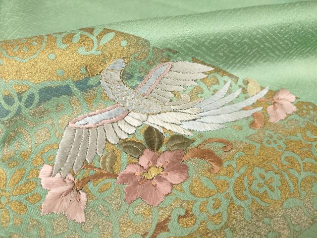 平和屋着物●訪問着 刺繍 花鳥文 金銀彩 ロング丈 正絹 逸品 AABM0059ck