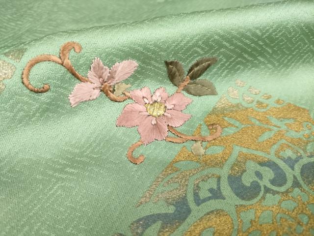 平和屋着物●訪問着 刺繍 花鳥文 金銀彩 ロング丈 正絹 逸品 AABM0059ck