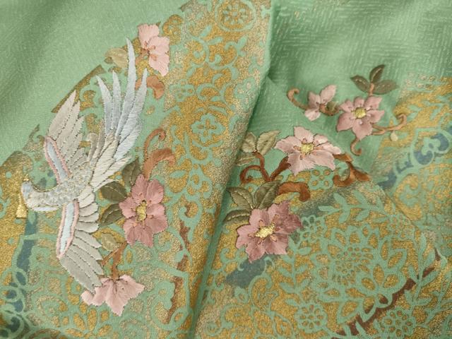 平和屋着物●訪問着 刺繍 花鳥文 金銀彩 ロング丈 正絹 逸品 AABM0059ck