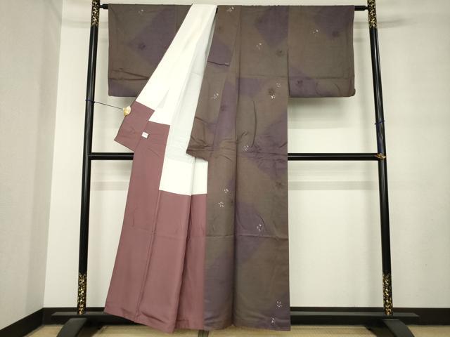 平和屋着物●上質な小紋 作家物 紬地 舞花文 ろうけつ染 正絹 逸品 AABM0060ck