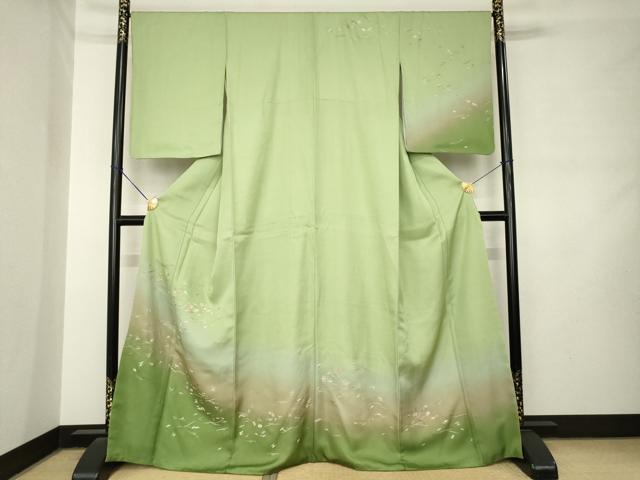 平和屋着物●訪問着 総刺繍 草花文 暈し染め 正絹 逸品 AABM0061ck