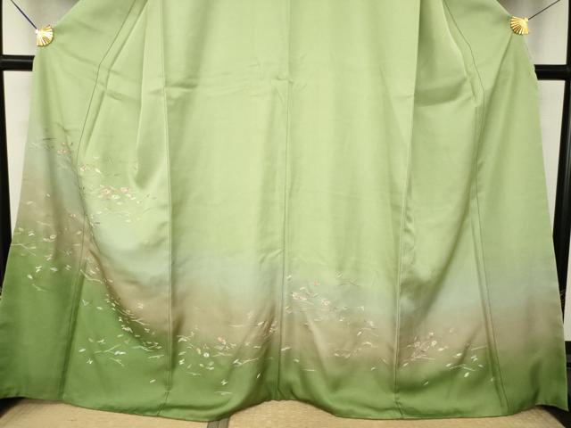 平和屋着物●訪問着 総刺繍 草花文 暈し染め 正絹 逸品 AABM0061ck