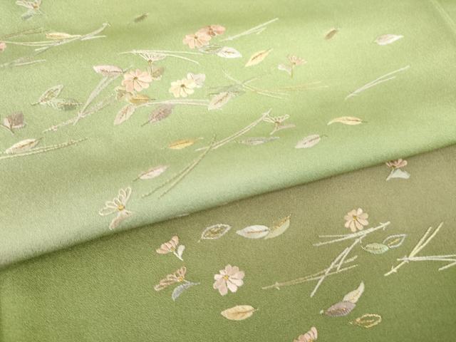 平和屋着物●訪問着 総刺繍 草花文 暈し染め 正絹 逸品 AABM0061ck