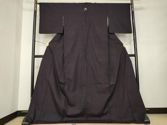 平和屋着物●結城紬 色無地 黒紅色 ロング丈 正絹 逸品 AABM0064ck