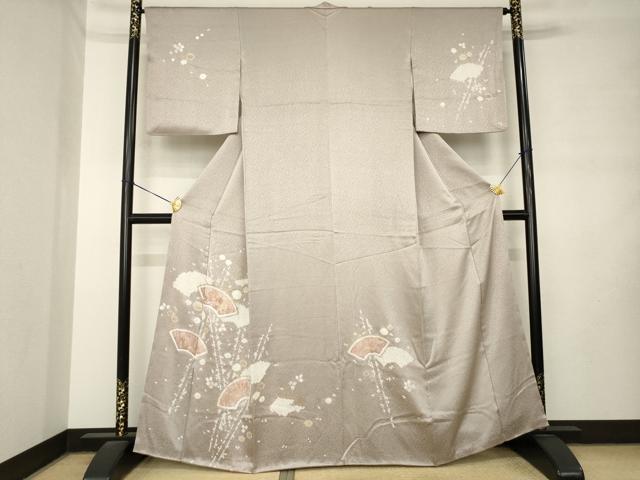 平和屋着物●創業460年・千總 訪問着 絞り 駒刺繍 地紙花文 金彩 正絹 逸品 AABM0067ck