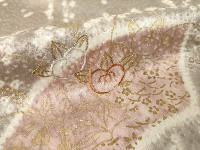 平和屋着物●創業460年・千總 訪問着 絞り 駒刺繍 地紙花文 金彩 正絹 逸品 AABM0067ck