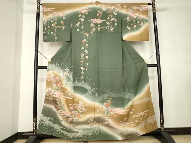 平和屋着物●訪問着 エ霞花文 暈し染め 金彩 正絹 逸品 AABM0074ck