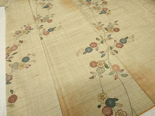 平和屋着物●染織の名門 しょうざん 生紬 草花文 正絹 逸品 AABM0075ck