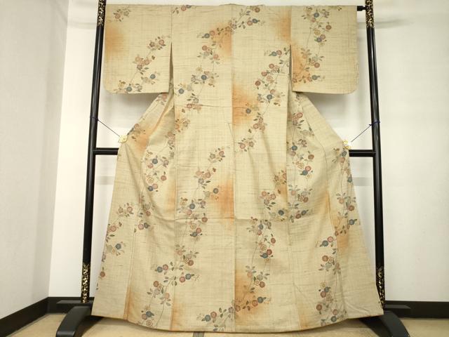 平和屋着物●染織の名門 しょうざん 生紬 草花文 正絹 逸品 AABM0075ck