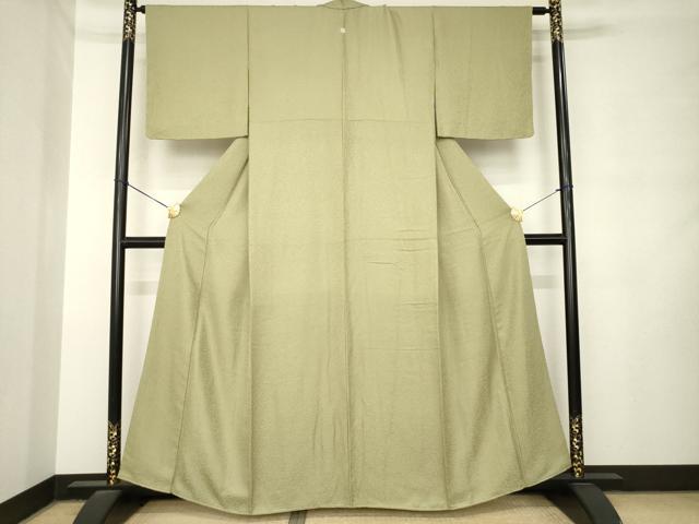 平和屋着物●上質な色無地 霞地紋 油色 正絹 逸品 AABM0076ck