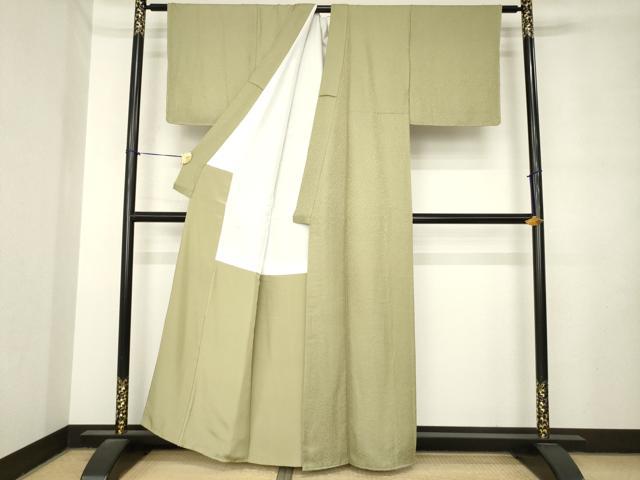 平和屋着物●上質な色無地 霞地紋 油色 正絹 逸品 AABM0076ck