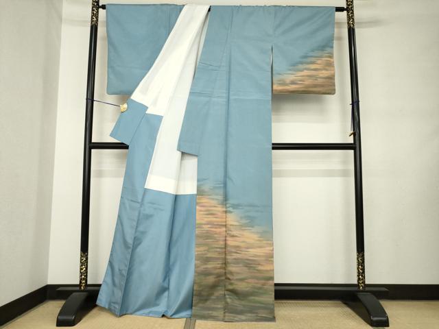 平和屋着物●本場大島紬 染大島 訪問着 霞文 暈し染め 正絹 逸品 AABM0084ck