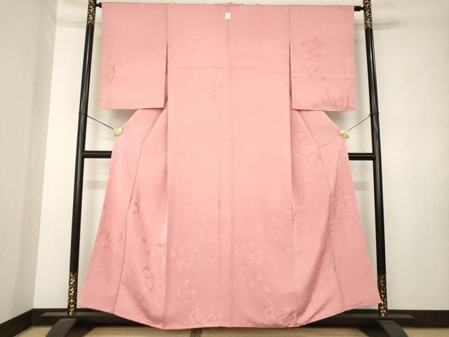 平和屋着物●上質な色無地 枝花地紋 薄紅色 正絹 逸品 AABM0093ck