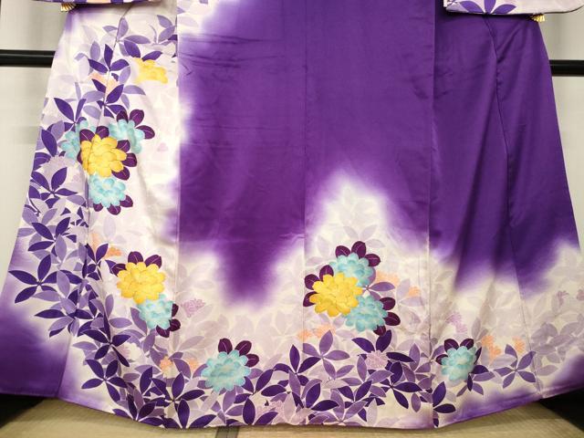 平和屋着物●訪問着 駒刺繍 草花文 暈し染め 金彩 正絹 逸品 AABM0114ck