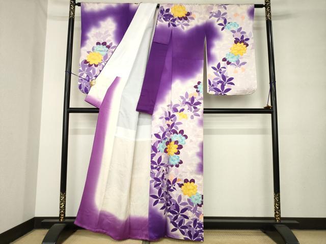 平和屋着物●訪問着 駒刺繍 草花文 暈し染め 金彩 正絹 逸品 AABM0114ck
