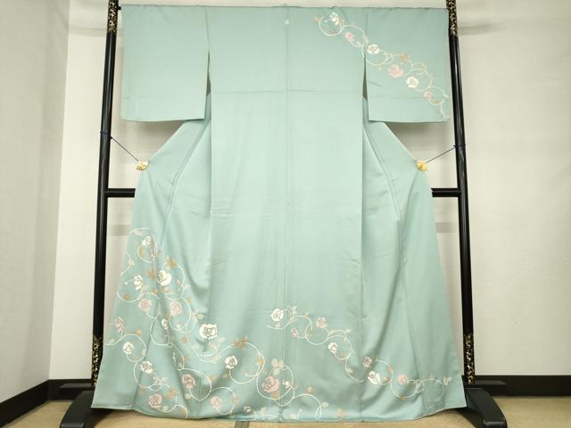 平和屋着物●訪問着 駒刺繍 薔薇唐草文 正絹 逸品 AABM0116ck