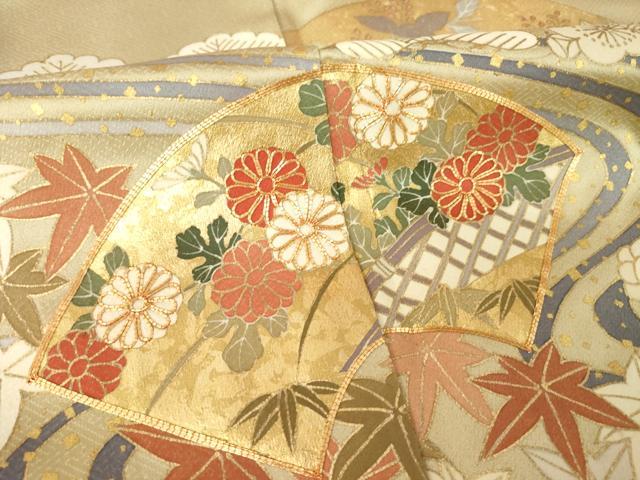 平和屋着物●豪華色留袖 駒刺繍 流水地紙花文 金彩 ロング丈 正絹 逸品 AABM0117ck