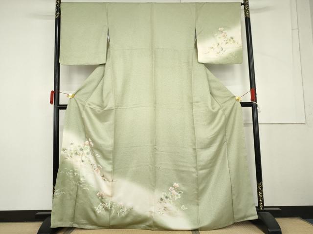 平和屋着物●訪問着 流水枝花文 暈し染め 金彩 正絹 逸品 未使用 AABM0125cs