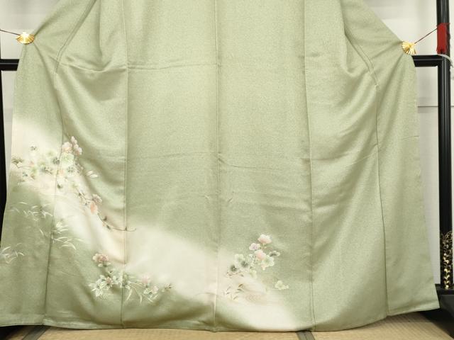 平和屋着物●訪問着 流水枝花文 暈し染め 金彩 正絹 逸品 未使用 AABM0125cs