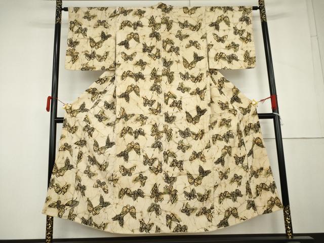 平和屋着物●上質な小紋 一珍染 舞蝶文 正絹 逸品 AABM0128cs