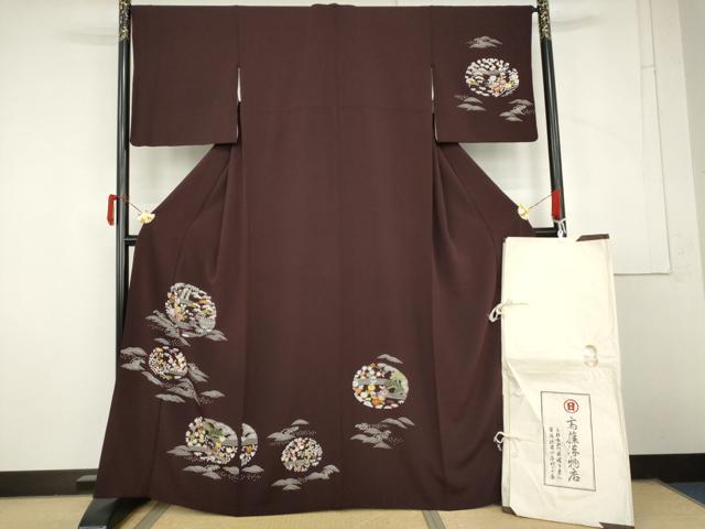 平和屋着物●京都祇園の老舗 ぎをん齋藤 訪問着 刺繍 松竹梅花文 金糸 たとう紙付き 正絹 逸品 AABM0132cs