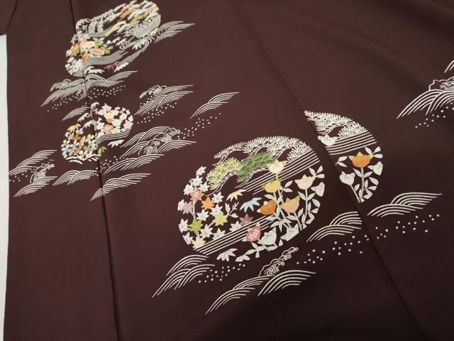 平和屋着物●京都祇園の老舗 ぎをん齋藤 訪問着 刺繍 松竹梅花文 金糸 たとう紙付き 正絹 逸品 AABM0132cs