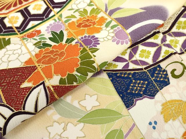 平和屋着物●創業460年・千總 振袖 駒刺繍 貝桶花文 金彩 三越扱い ロング丈 正絹 逸品 AABM0135cs