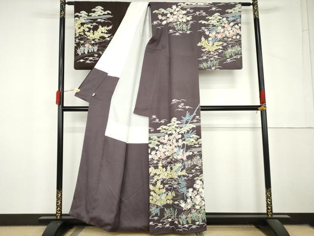 平和屋着物●訪問着 駒刺繍 松竹梅風景文 暈し染め 金彩 そごう扱い 正絹 逸品 AABM0137cs