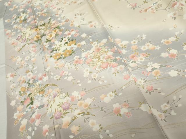 平和屋着物●訪問着 駒刺繍 雪芝花文 暈し染め 金彩 正絹 逸品 AABM0143cs