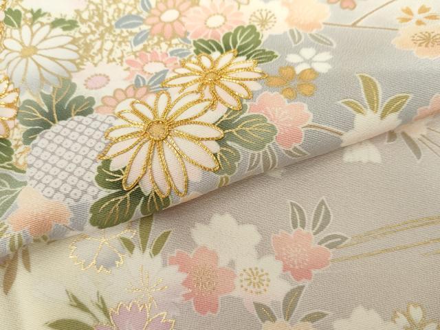平和屋着物●訪問着 駒刺繍 雪芝花文 暈し染め 金彩 正絹 逸品 AABM0143cs