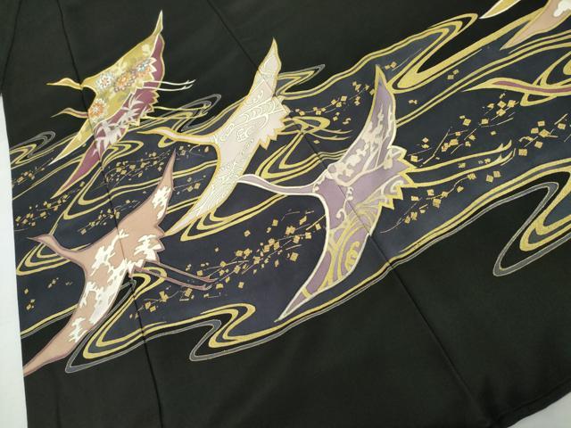 平和屋着物●創業460年・千總 黒留袖 駒刺繍 流水飛鶴文 金彩 正絹 逸品 AABM0147cs