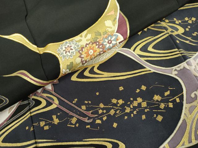 平和屋着物●創業460年・千總 黒留袖 駒刺繍 流水飛鶴文 金彩 正絹 逸品 AABM0147cs