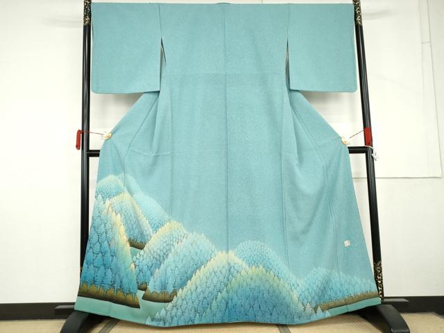 平和屋着物●人間国宝・羽田登喜男 色留袖 刺繍 樹林文 金糸 正絹 逸品 AABM0148cs