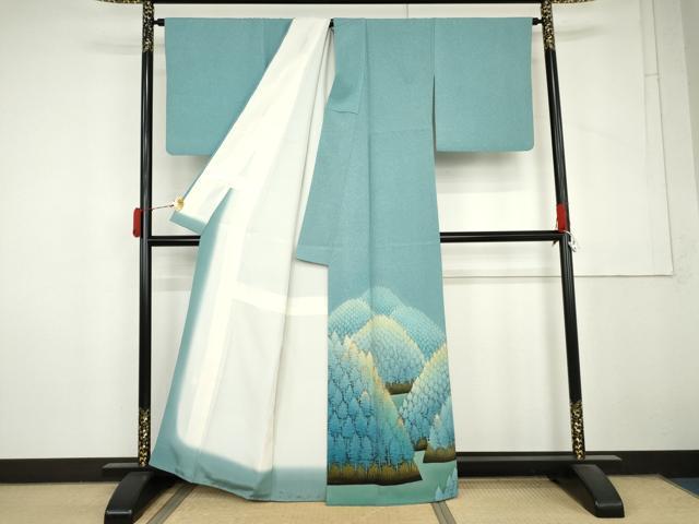 平和屋着物●人間国宝・羽田登喜男 色留袖 刺繍 樹林文 金糸 正絹 逸品 AABM0148cs