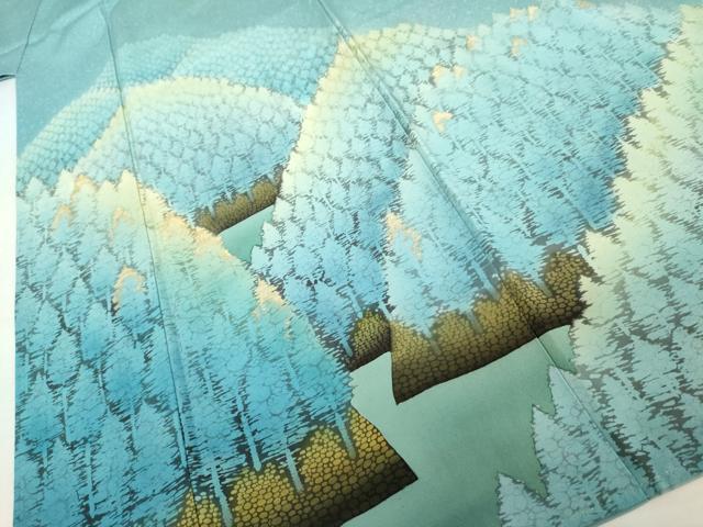 平和屋着物●人間国宝・羽田登喜男 色留袖 刺繍 樹林文 金糸 正絹 逸品 AABM0148cs