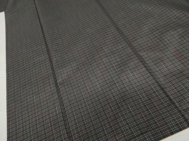 平和屋着物●本場大島紬 縞大島 格子 黒地 井田織物謹製 証紙付き 正絹 逸品 AABM0156cs