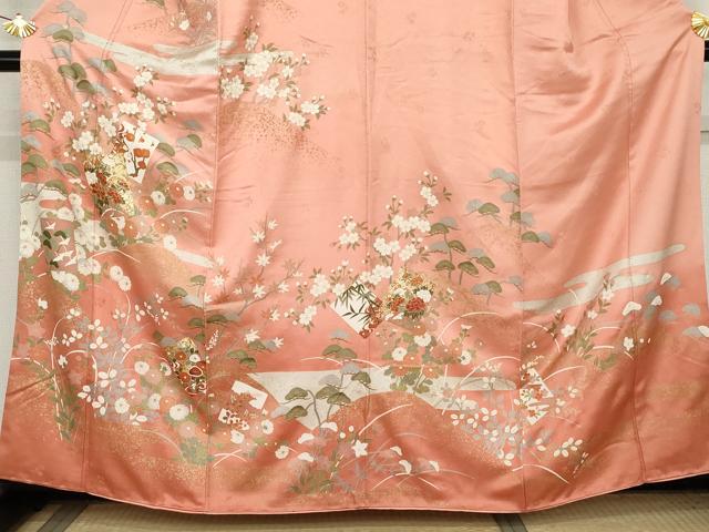 平和屋着物●訪問着 駒刺繍 色紙重ね飛鶴花文 暈し染め 金彩 正絹 逸品 AABM0161cs