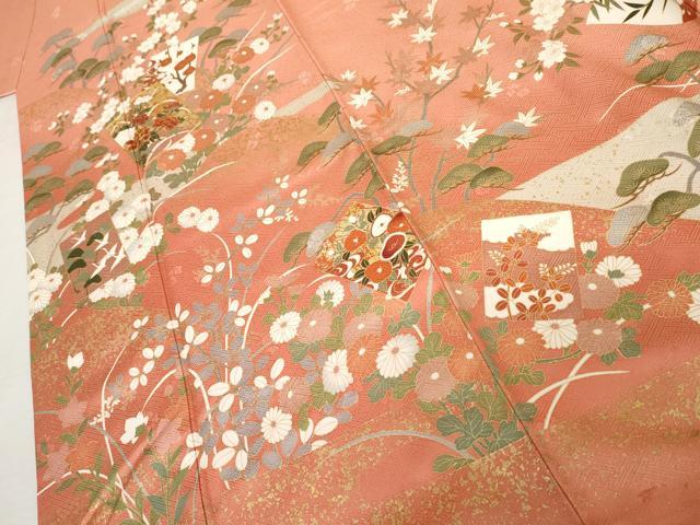 平和屋着物●訪問着 駒刺繍 色紙重ね飛鶴花文 暈し染め 金彩 正絹 逸品 AABM0161cs