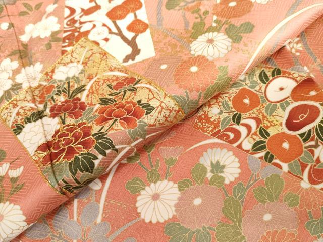 平和屋着物●訪問着 駒刺繍 色紙重ね飛鶴花文 暈し染め 金彩 正絹 逸品 AABM0161cs