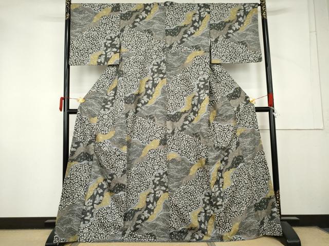 平和屋着物●上質な小紋 紬地 立波花唐草文 正絹 逸品 AABM0164cs