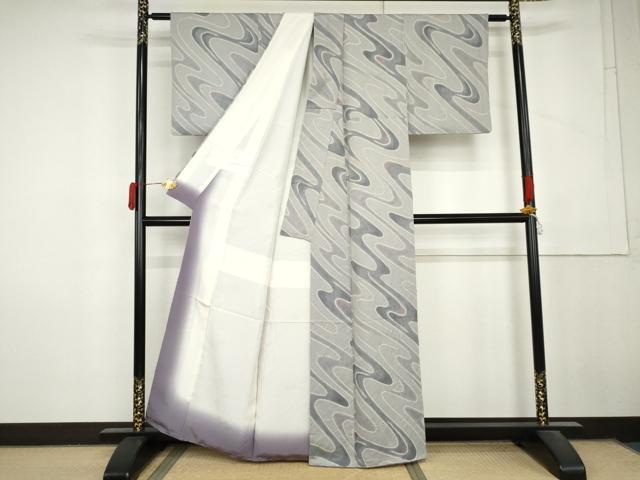 平和屋着物●上質な小紋 絞り 流水文 正絹 逸品 AABM0180cs