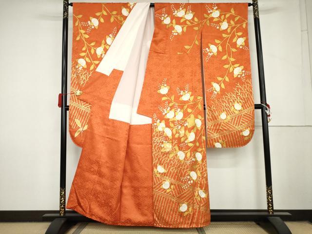 平和屋着物●豪華振袖 駒刺繍 橘 金彩 正絹 逸品 AABM0192cs