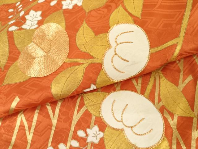 平和屋着物●豪華振袖 駒刺繍 橘 金彩 正絹 逸品 AABM0192cs