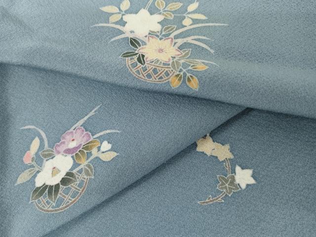 平和屋着物●上質な小紋 友禅 花籠文 正絹 逸品 未使用 AABM0195cs