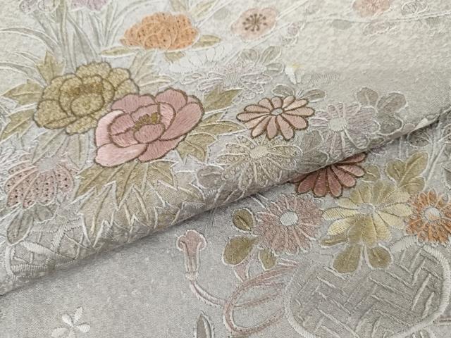 平和屋着物●中国三大刺繍 スワトウ刺繍 汕頭刺繍 相良刺繍 訪問着 飾花文 金糸 ロング 正絹 逸品 AABM0212cs
