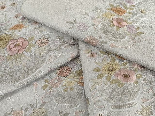 平和屋着物●中国三大刺繍 スワトウ刺繍 汕頭刺繍 相良刺繍 訪問着 飾花文 金糸 ロング 正絹 逸品 AABM0212cs